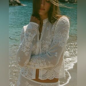 With Jean White Lace Button Down Shirt